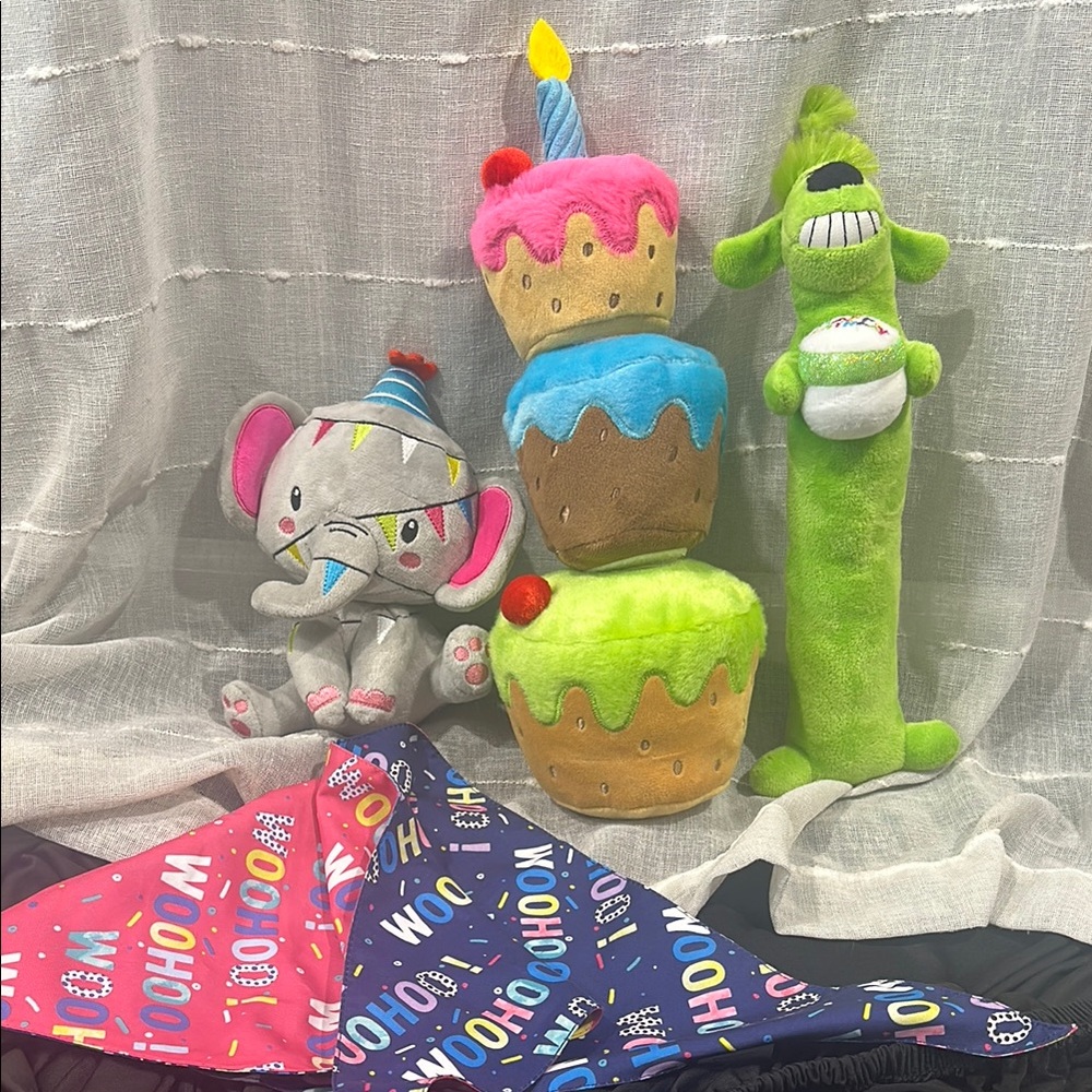 Colorful Dog Toy Set with Elephant and Cupcake Designs